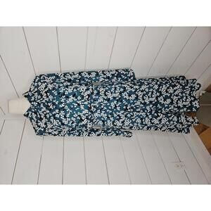 Who What Wear XL teal green & white floral button up long sleeve shirt dress